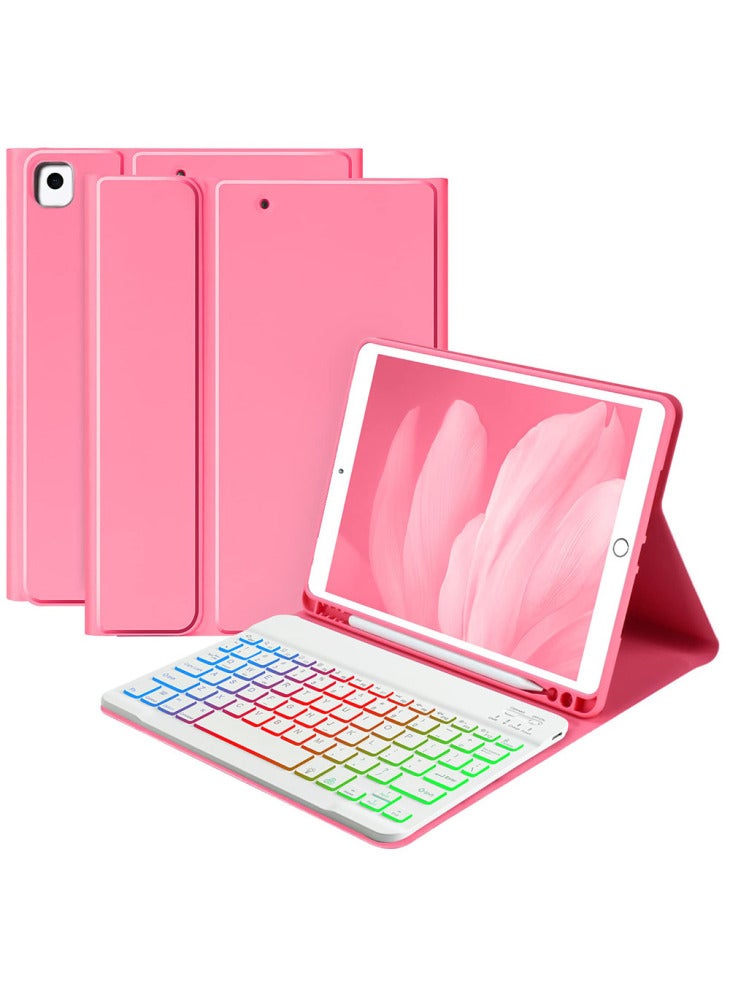 RGB-1029D Bluetooth-compatible Keyboard Case for iPad 10.2 (2021)/(2020)/(2019)/iPad Air 10.5 inch (2019)/Pro 10.5-inch (2017) Leather Cover - Watermelon Red - Image 1